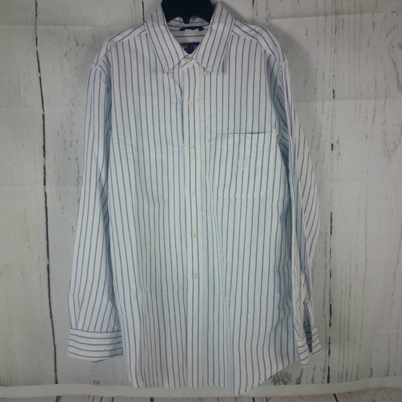 Chaps White Blue Striped Button Down Shirt M - Picture 1 of 8